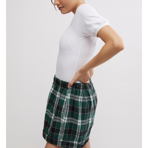 FREE PEOPLE Sunday Morning Boxer Shorts / Evergreen Combo - Picture 3 of 5